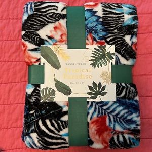 Tropical Paradise Flannel Throw - Zebra Flamingo Print